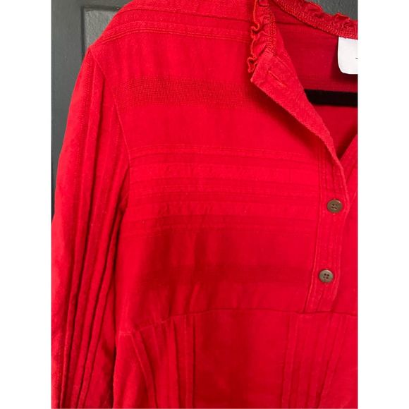 Loup Anthropologie Red Windowpane Button Blouse, 100% Cotton Top, Size Medium - Picture 3 of 7